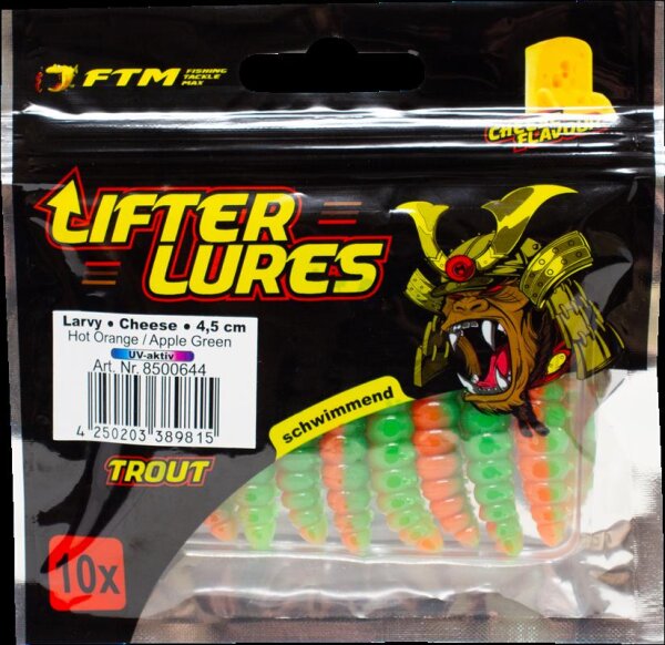 Fishing Tackle Max Lifter Lures Larvy Cheese 4,5 cm Hot Orange / Apple Green