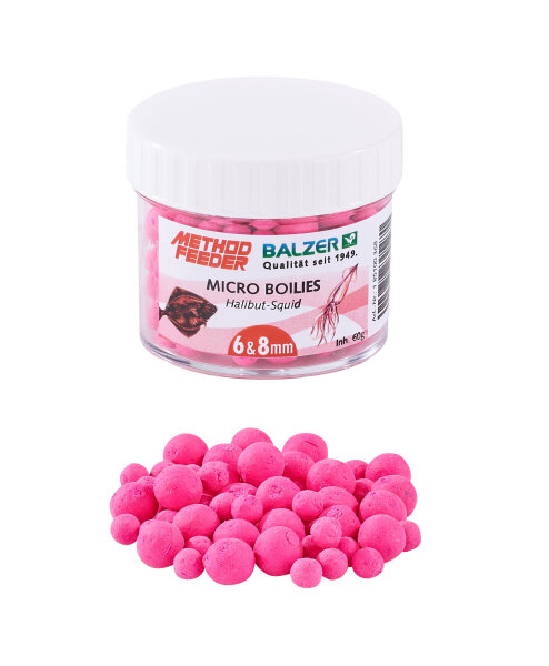 Balzer Method Feeder Boilies 6 und 8mm gemischt, pink-Heilbutt-Tintenfisch, 60g