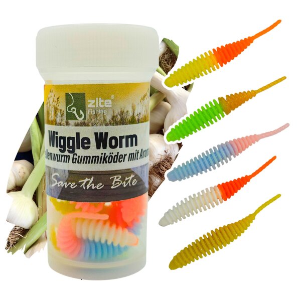 Zite Fishing Wiggle Worm Neon Mix Knoblauch 5,5 cm 10 Stück