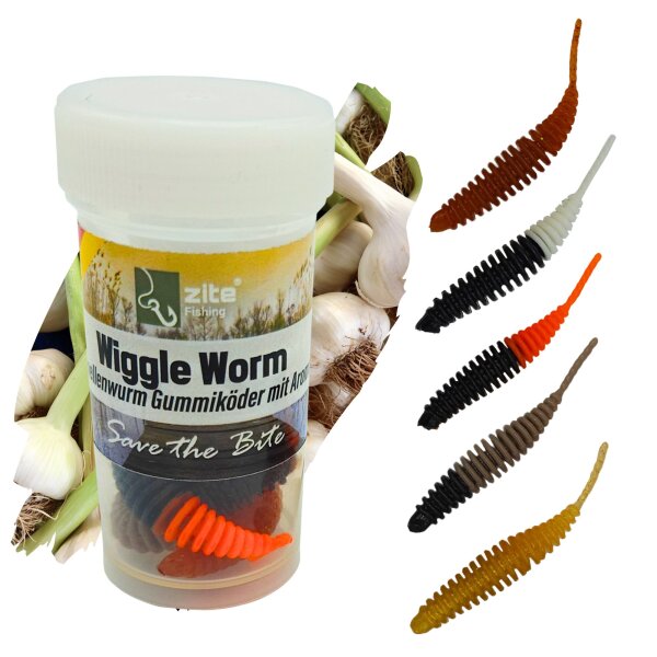 Zite Fishing Wiggle Worm Natur Mix Knoblauch 5,5 cm 10 Stück