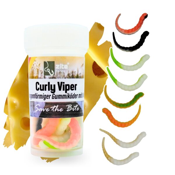 Zite Fishing Curly Viper Schock Mix Käse 6,5 cm 8 Stück