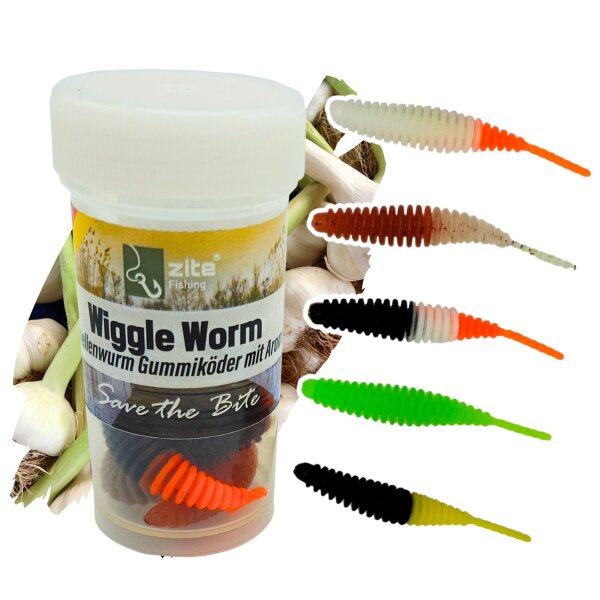 Zite Fishing Wiggle Worm Allround Mix Knoblauch 5,5 cm 10 Stück