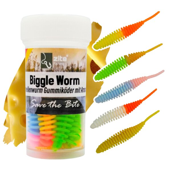 Zite Fishing Biggle Worm Schock Mix Käse 6,5 cm 8 Stück