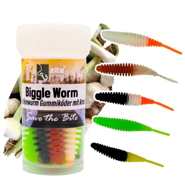 Zite Fishing Biggle Worm Allround Mix Knoblauch 6,5 cm 8 Stück