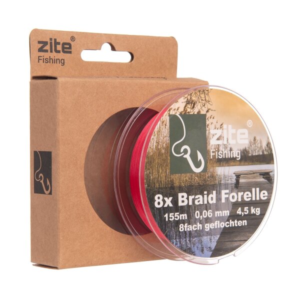 Zite Fishing 8x geflochtene Schnur Forelle 0,06mm rot 155m