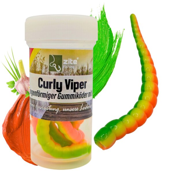 Zite Fishing Curly Viper Rainbow Knoblauch 6,5 cm 8 Stück