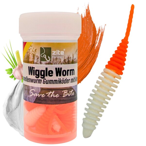 Zite Fishing Wiggle Worm Sweet Orange Knoblauch 5,5 cm 10 Stück
