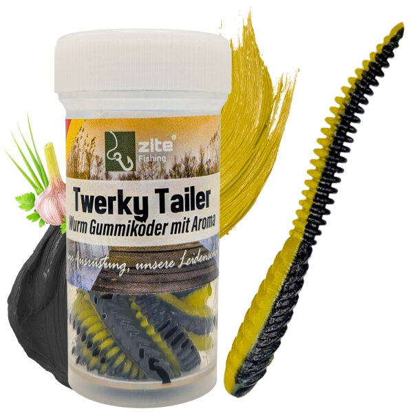 Zite Fishing Twerky Tailer Schwarz Gelb Knoblauch 7 cm 8 Stück