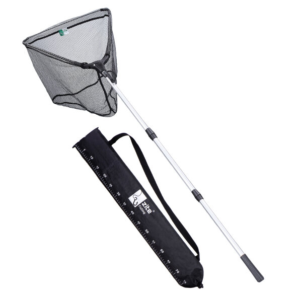 Zite Fishing Kescher Gummiert 2,10m 3-Teilig mit gummiertem Netz und Maßband-Tasche