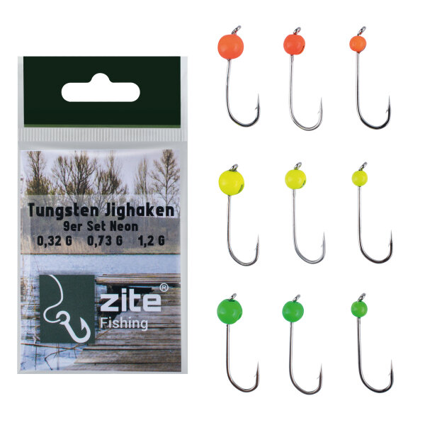 Zite Fishing Tungsten Jighaken Neon 9er Set