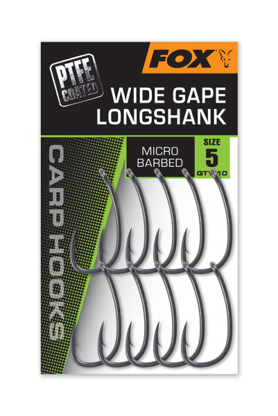 Fox PTFE Coated Hooks Wide Gape Longshank Size 5