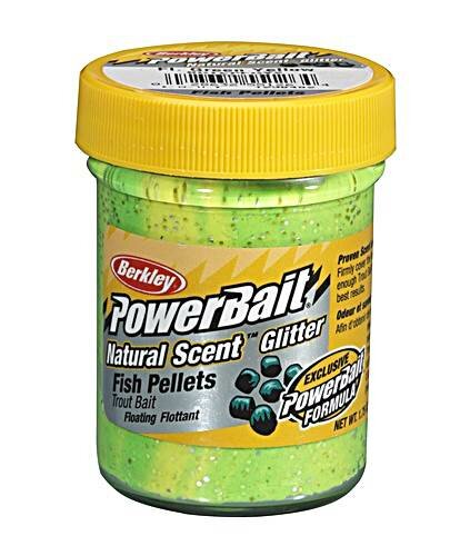 Berkley Power Bait Trout Bait Natural Scent Fluo Green Yellow Fish Pellets Glitter Forellen-Teig 50g