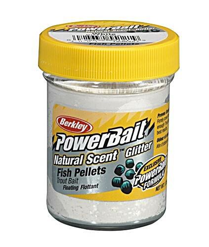 Berkley Power Bait Trout Bait Natural Scent White Fish Pellets Glitter Forellen-Teig 50g
