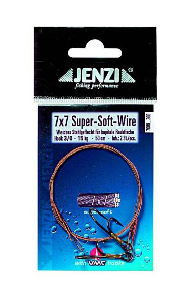 Jenzi 2 St.Stahlvorfach 7x7 VMC-Ryderhaken 12 kg 50cm Gr. 2