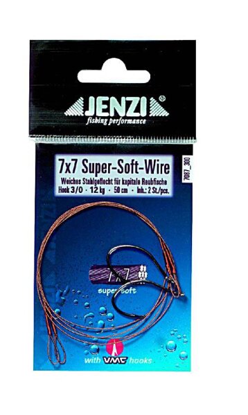 Jenzi 2 Stück Stahlvorfach 7x7 black-nickel 50 cm 12 kg Gr. 3/0