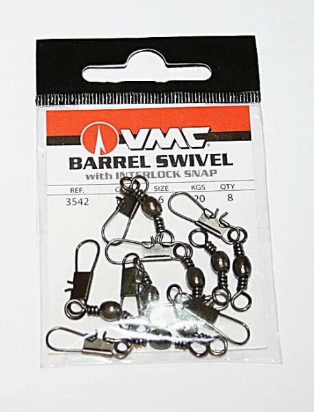 VMC Barrel Swivel mit Interlock Snap Gr.6 - 20kg - 8 Stück