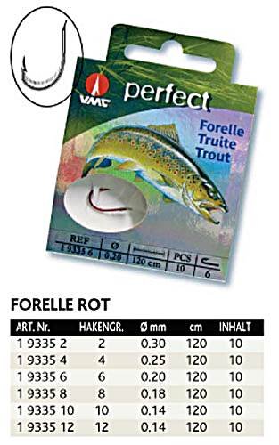 VMC Perfect Forellenhaken rot 1,20m Gr.2