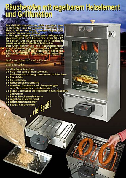 Elektro-Multi-Räucherofen mit Glastür u. Grill Verzinkt