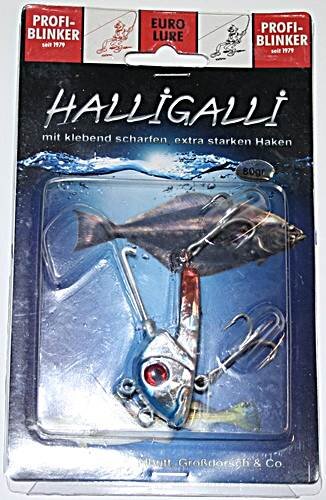 Profi Blinker Halligalli 80 gr. mit zwei Drillingen Makrele Vertikalköder