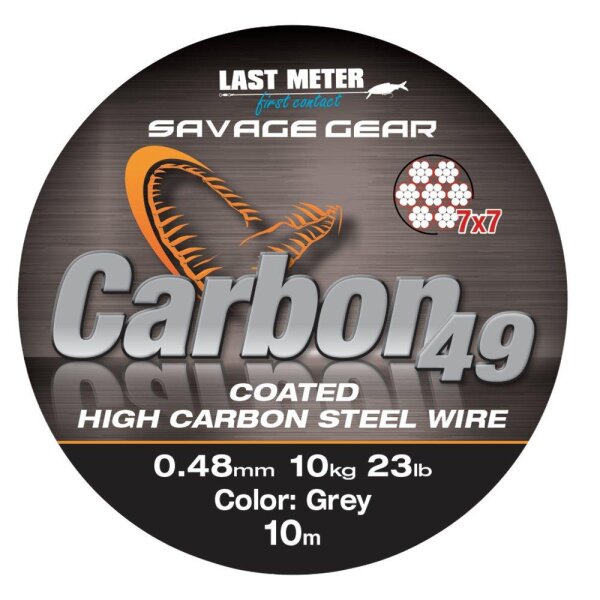 Savage Gear CARBON49 STEELWIRE 10M 0.48MM 11KG 24LBS COATED GREY