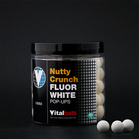 Vitalbaits Pop-ups NUTTY CRUNCH Fluor White 18mm  80 gr.