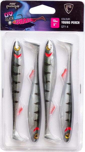 Fox Rage Slick Shad 4er Pack 13cm 5" UV young perch